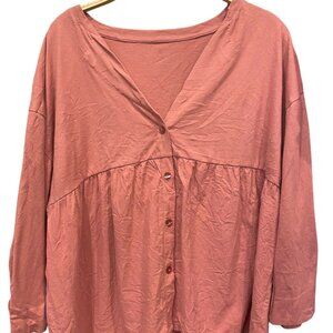 Oversized Button Down Blouse in Rose Pink